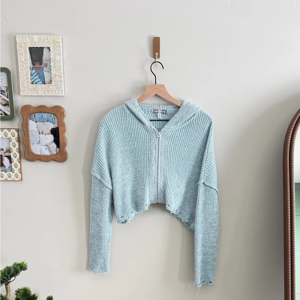 Urban Outfitters Rhode Distressed Hooded Zip-Up Cardigan - Picture 6 of 7